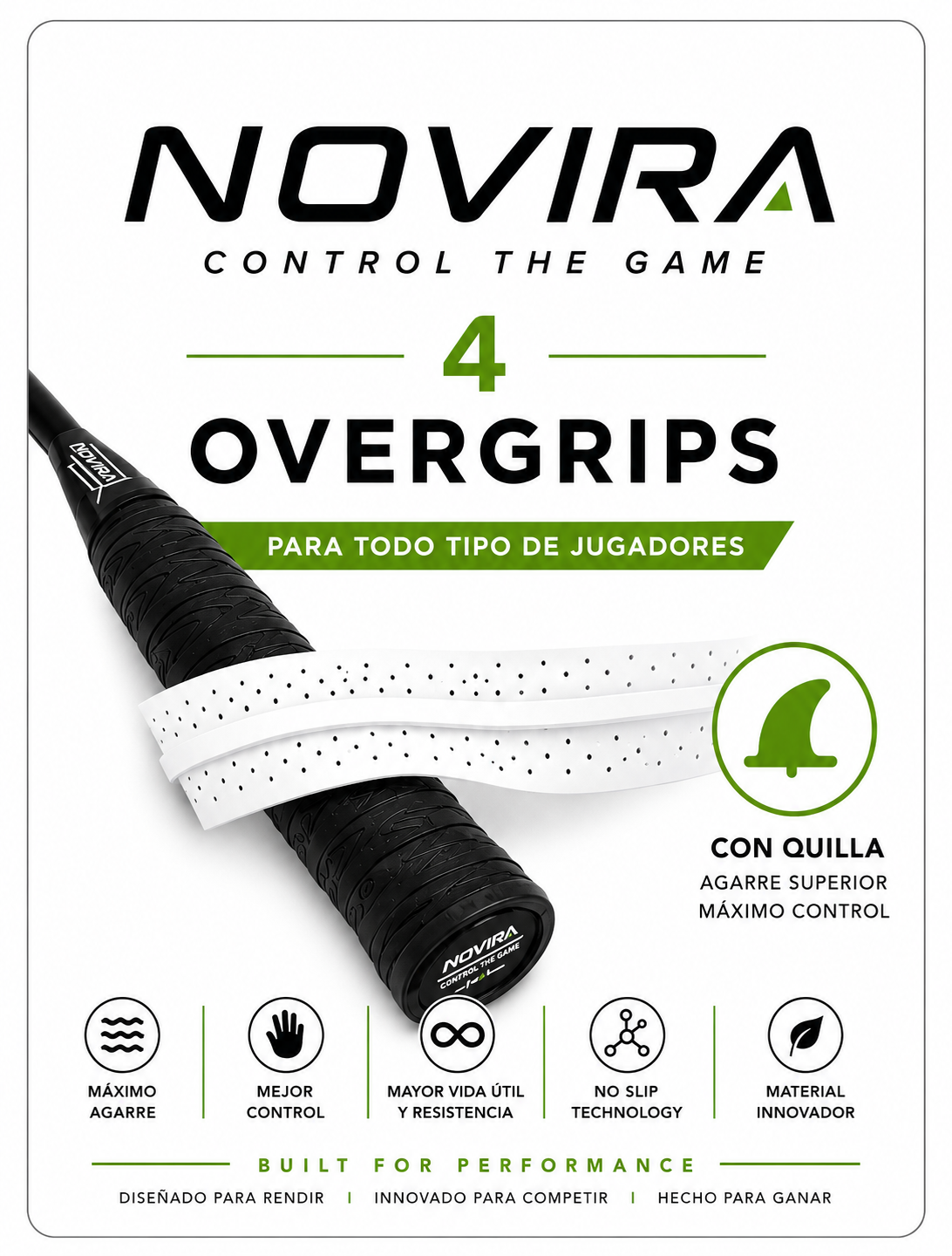 Etiqueta frontal NOVIRA, pack de cuatro overgrips con quilla