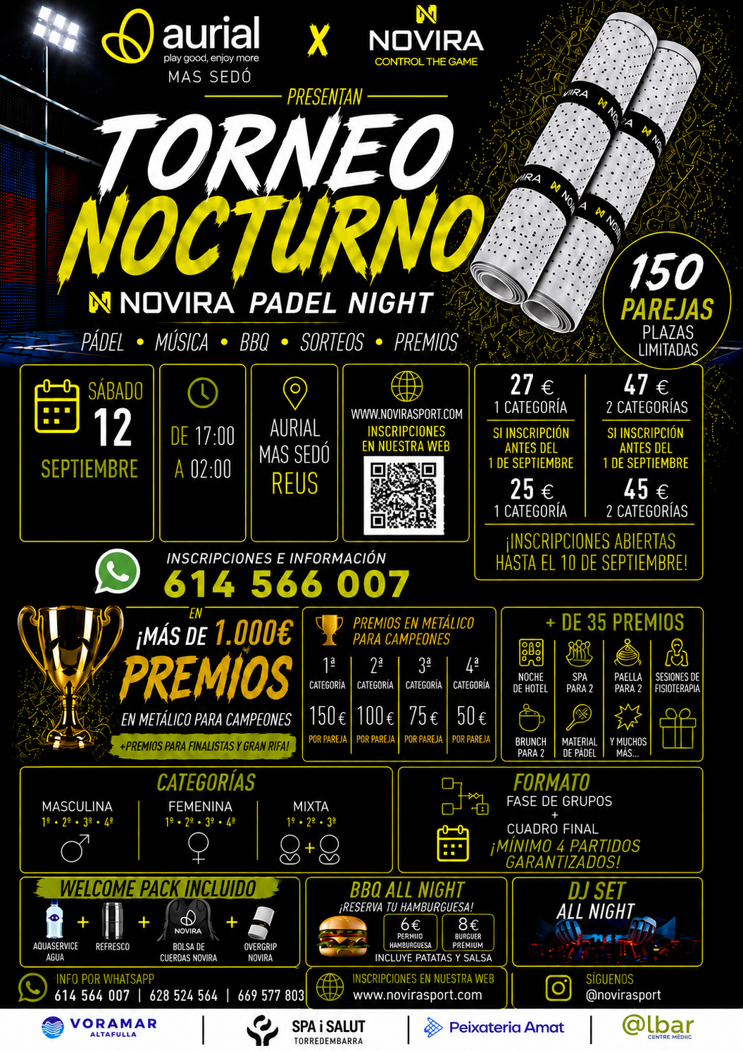 Cartel del primer Torneo Nocturno NOVIRA Pádel Night en Aurial Mas Sedó
